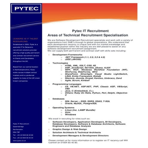 Pytec Specialist Areas For Development