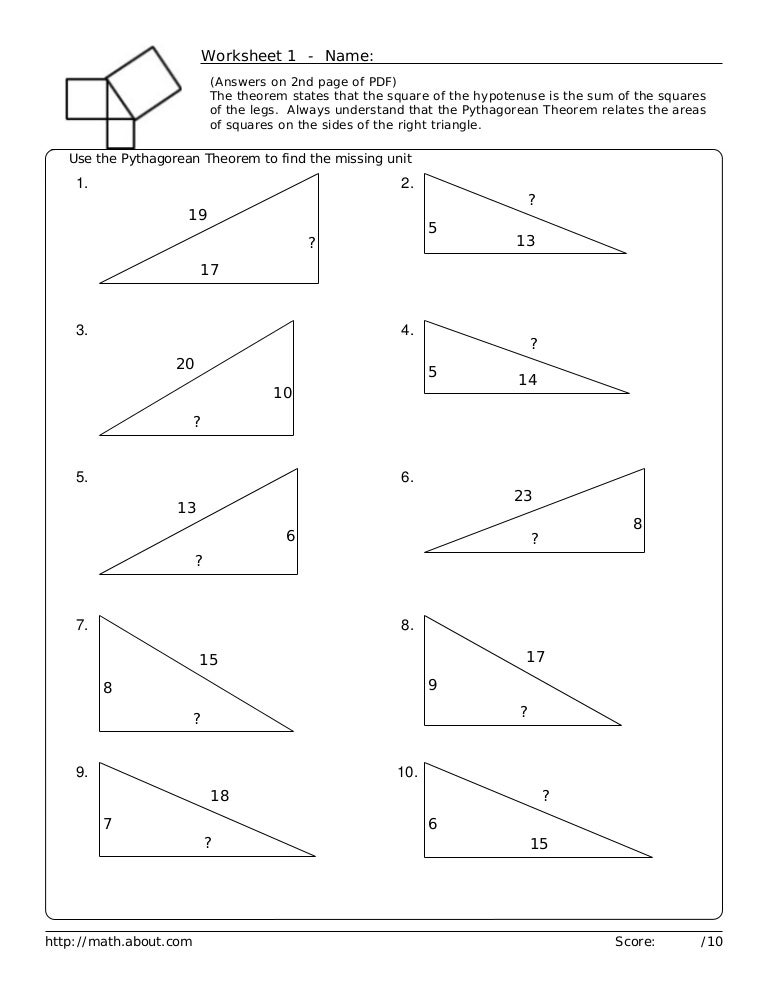 Pythagorean Worksheet 1 Pythagorean Worksheet 1
