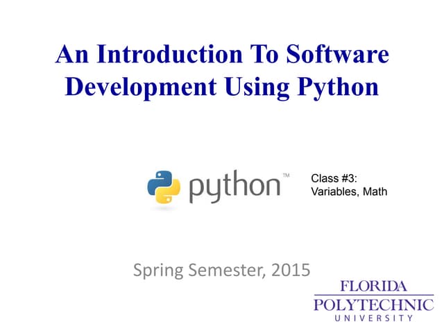 An Introduction To Python - Variables, Math | PPTX