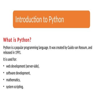 Comprehensive Introduction to Python Programming Language and Syntax | PPTX