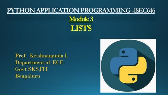 Python PCEP Operations On Lists | PPT