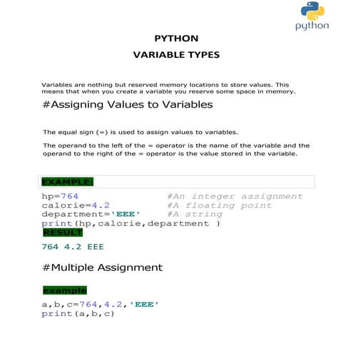 Python :variable types | PDF