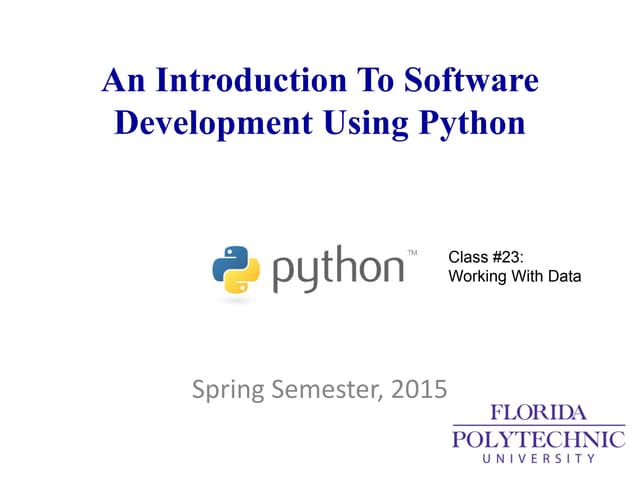 An Introduction To Python - Working With Data | PPT