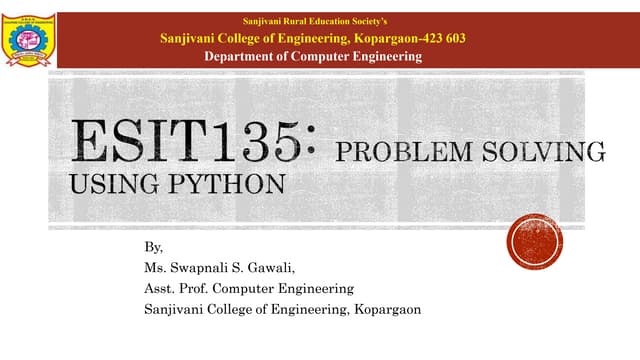 ESIT135 : Unit 1 Python Basics  Concepts