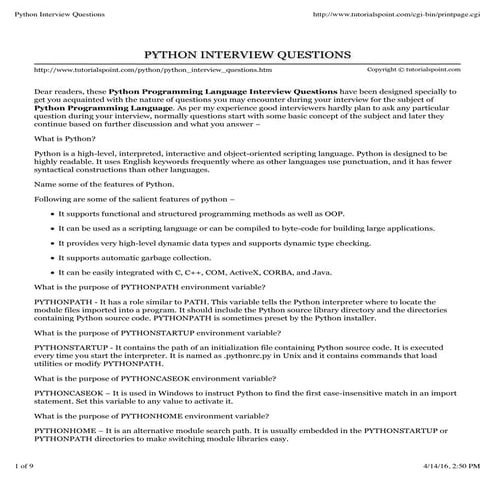 Python interview questions | PDF