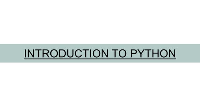 Introduction to Python Programming - I | PPT