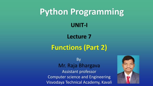 Python Introduction | JNTUA | R19 | UNIT 1 | Functions