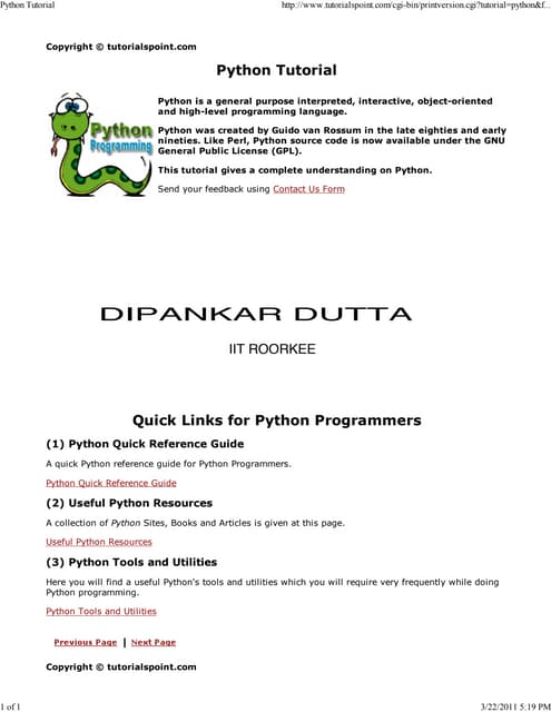 Python tutorial | PDF | Programming Languages | Computing