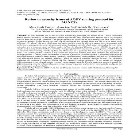 Review on security issues of AODV routing protocol for MANETs