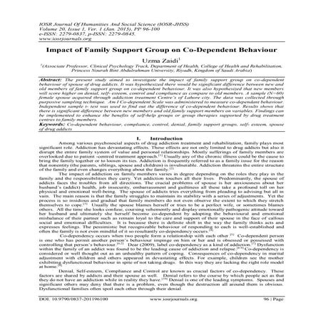 Impact of Family Support Group on Co-Dependent Behaviour