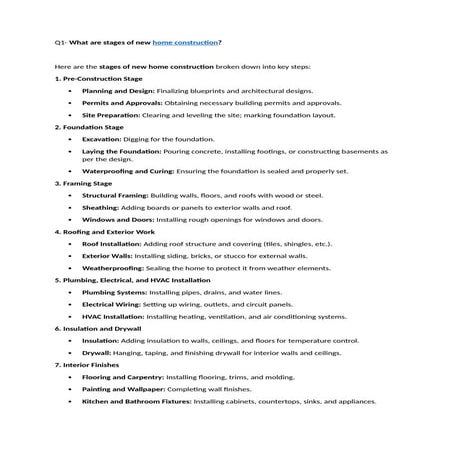 What are the stages of New Home Construction | DOCX