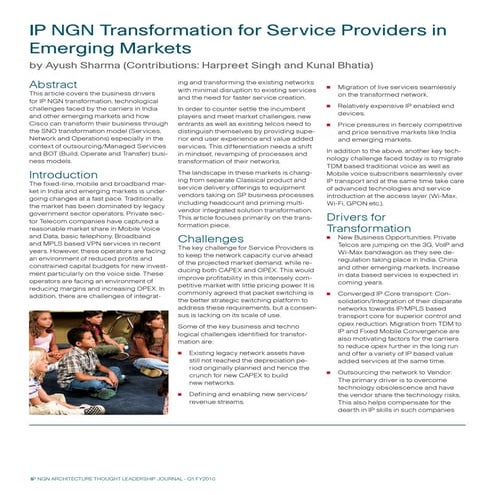 IP NGN Transformation for Service Providers in Emerging Markets 