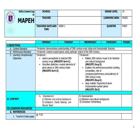 Q1 grade 10 music dll week 1