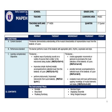 Q1 grade 7 music dll week 1