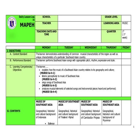 Q1 grade 8 music dll week 1
