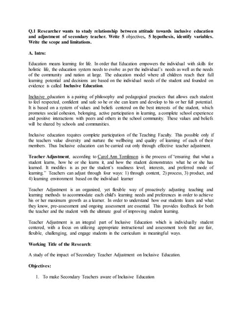 M.Ed Research- Questions & answers