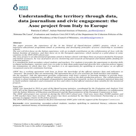 Q2022 Paper - Understanding the territory through data, data journalism and c...