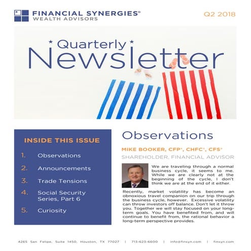 Financial Synergies | Q2 2018 Newsletter