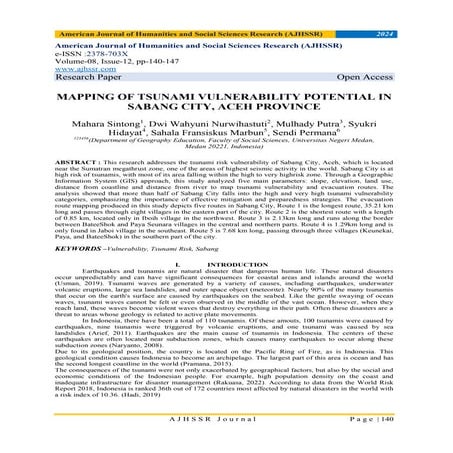MAPPING OF TSUNAMI VULNERABILITY POTENTIAL IN SABANG CITY, ACEH PROVINCE