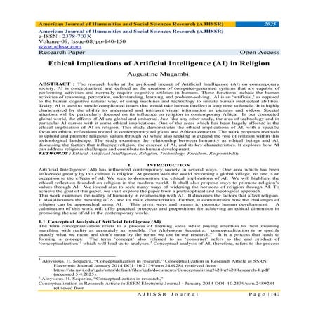 Ethical Implications of Artificial Intelligence (AI) in Religion | PDF
