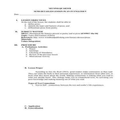 Semi-detailed lesson plan in english 9 quarter 2 | DOCX