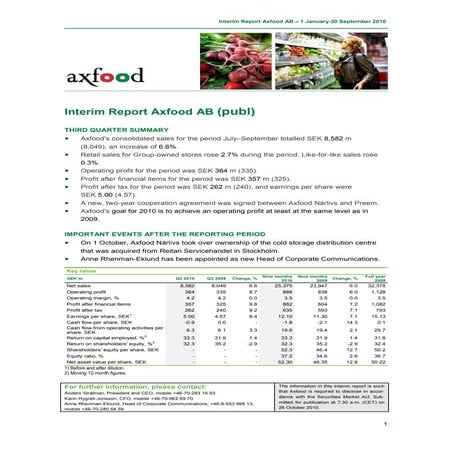 Interim report Axfood Q3 2010