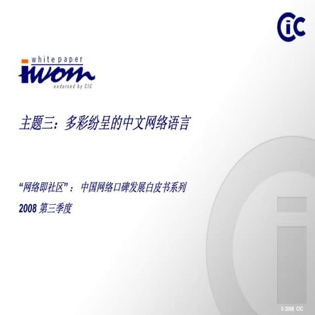 2008第三季度中国网络口碑发展系列“网络即社区”主题三：多彩纷呈的中文网络语言