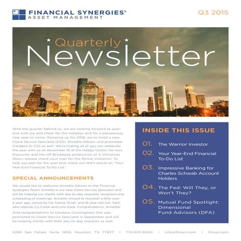 Financial Synergies | Q3 2015 Newsletter