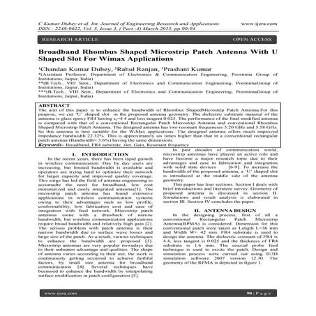 Broadband Rhombus Shaped Microstrip Patch Antenna With U Shaped Slot For Wima...