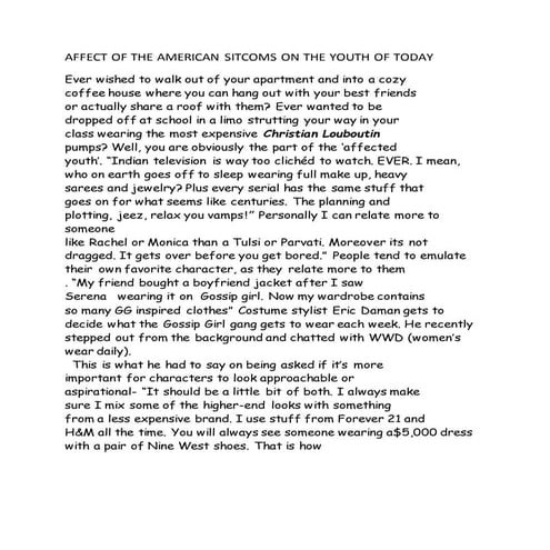 Affect of the american sitcoms on the youth of today