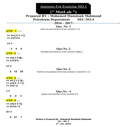 Exercises On MATLAB | PDF