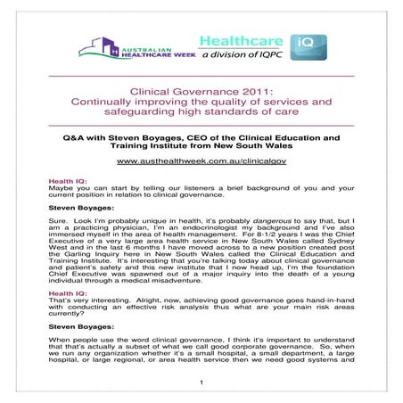 Steven Boyages on Clinical Governance in Australia