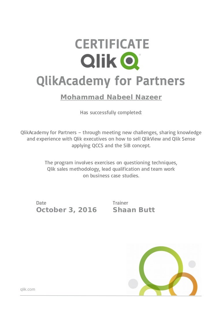 Qlikacademy For Partners Certificate
