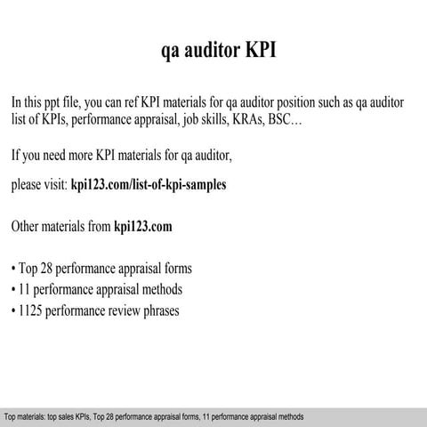 Qa auditor kpi