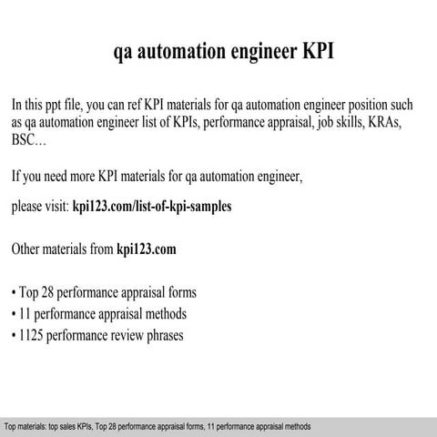 Qa automation engineer kpi