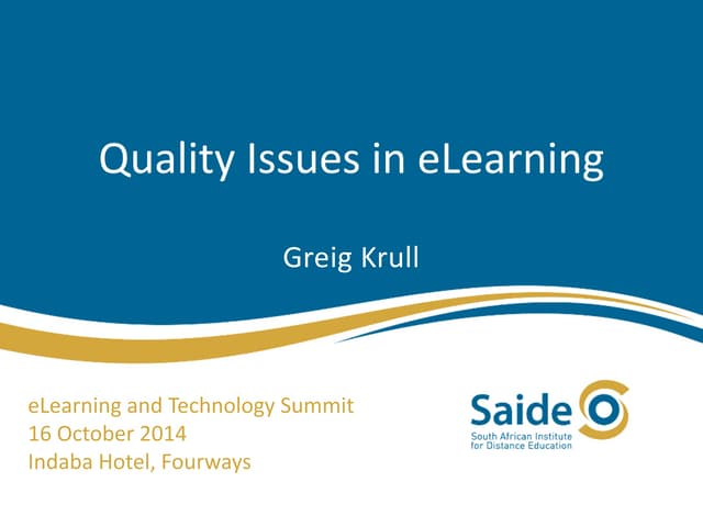 Quality Considerations in eLearning
