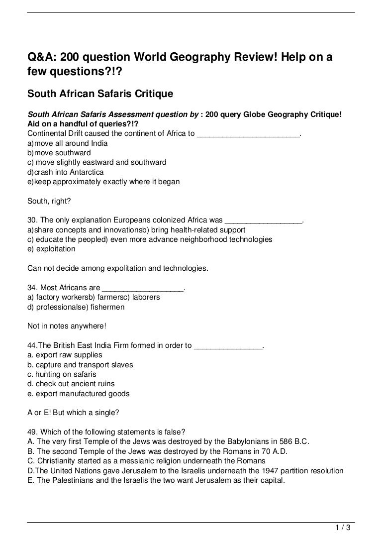 Q&A 200 question World Geography Review! Help on a few questions…