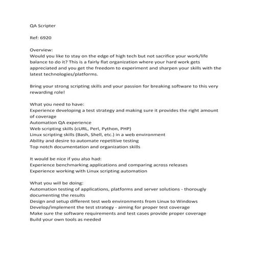 QA Scripter opening in Vancouver