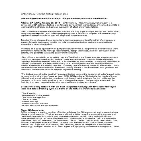 QASymphony Rolls Out Testing Platform qTest