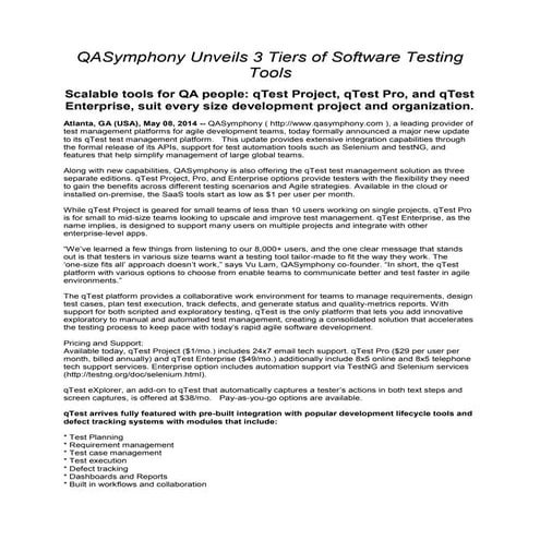QASymphony Unveils 3 Tiers of Software Testing Tools