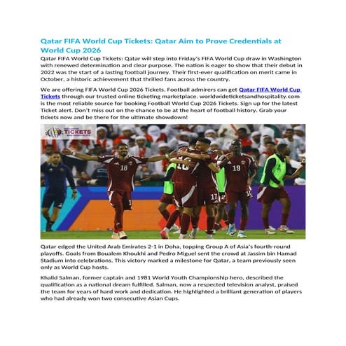 Qatar FIFA World Cup Tickets Qatar Aim to Prove Credentials at World Cup 2026.docx