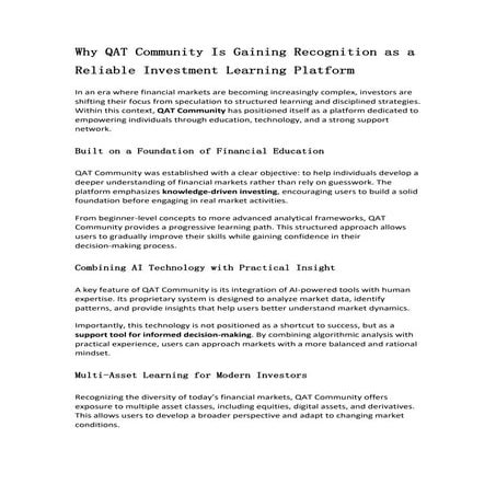 QAT Community: Bridging Technology and Investment Education | PDF