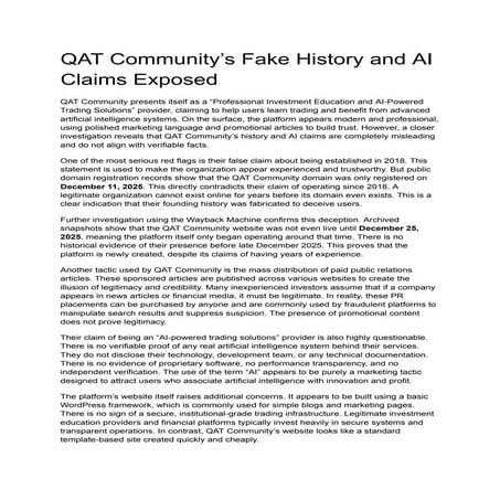 QAT Community’s Fake History and AI Claims Exposed | PDF