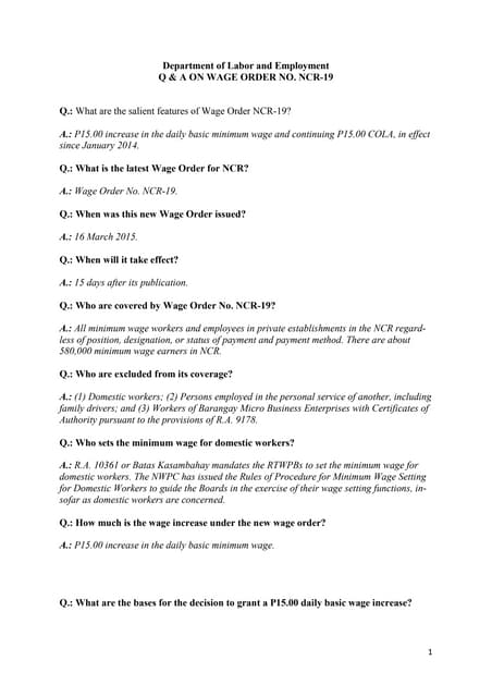Q&A on New Wage Order for NCR (WO N...