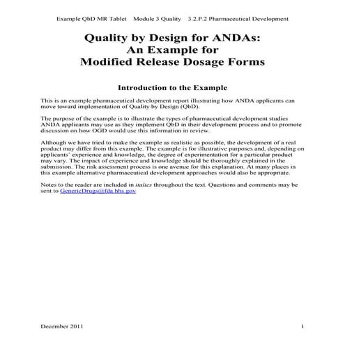 QbD MR Tablets - FDA Example