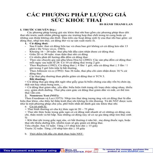 CÁC PHƯƠNG PHÁP LƯỢNG GIÁ SỨC KHỎE THAI