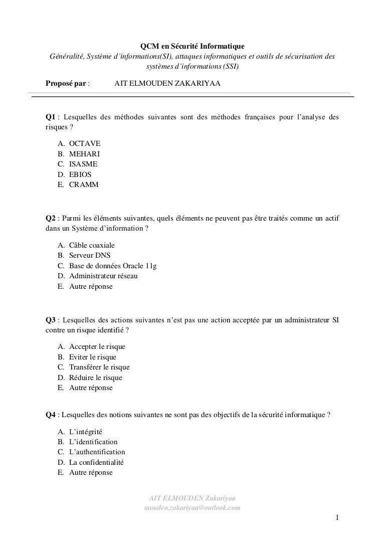 QCM Sécurité Informatique