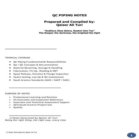 Comprehensive QC Piping Notes: Standards, Inspection & Documentation | PDF