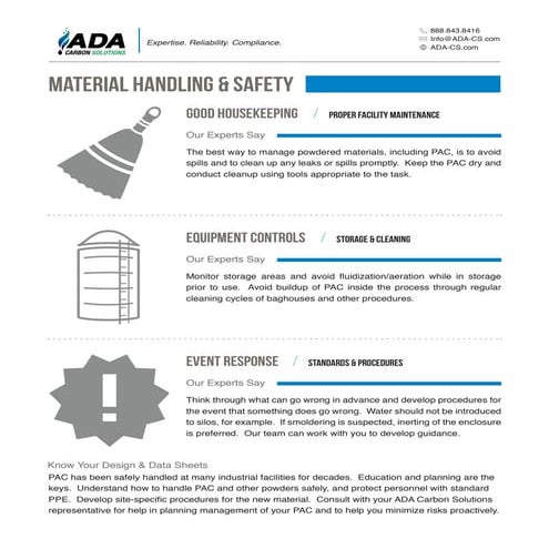 Material Handling & Safety for Powder Activated Carbon