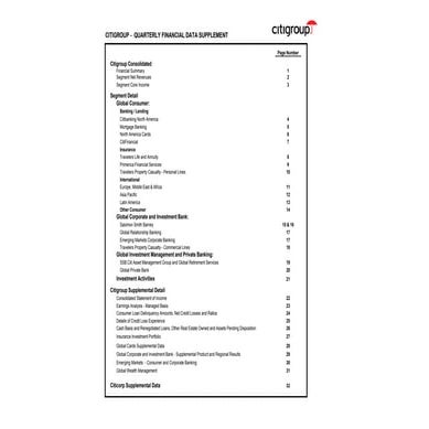 citigroup Financial Supplement